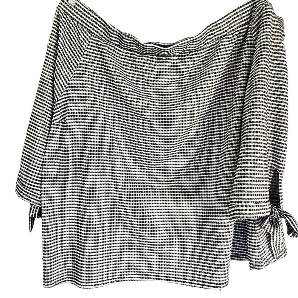 Simply Be Black White Check Off Shoulder Top Plus Size 28, 3/4 Sleeve Classic